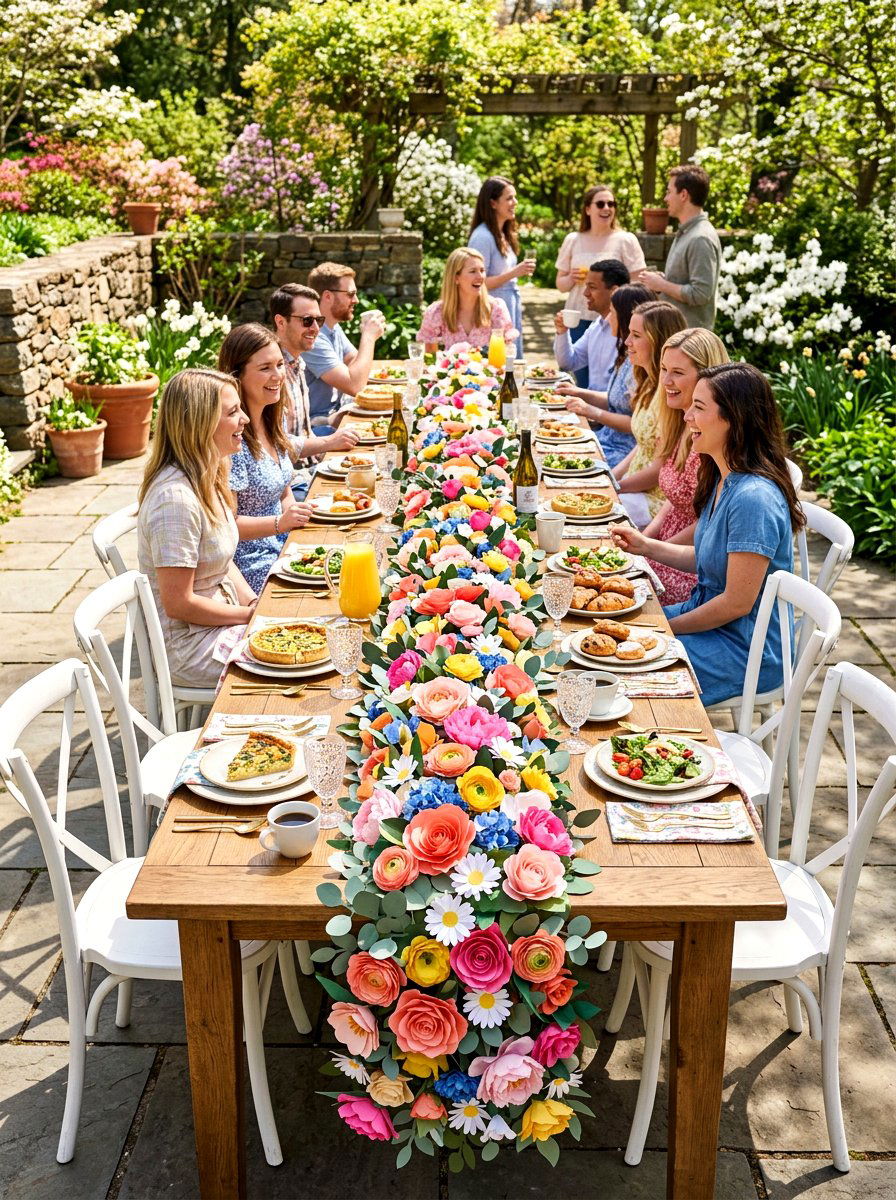 Paper Flower Table Runner - 25 Spring Tissue Paper Decor Ideas