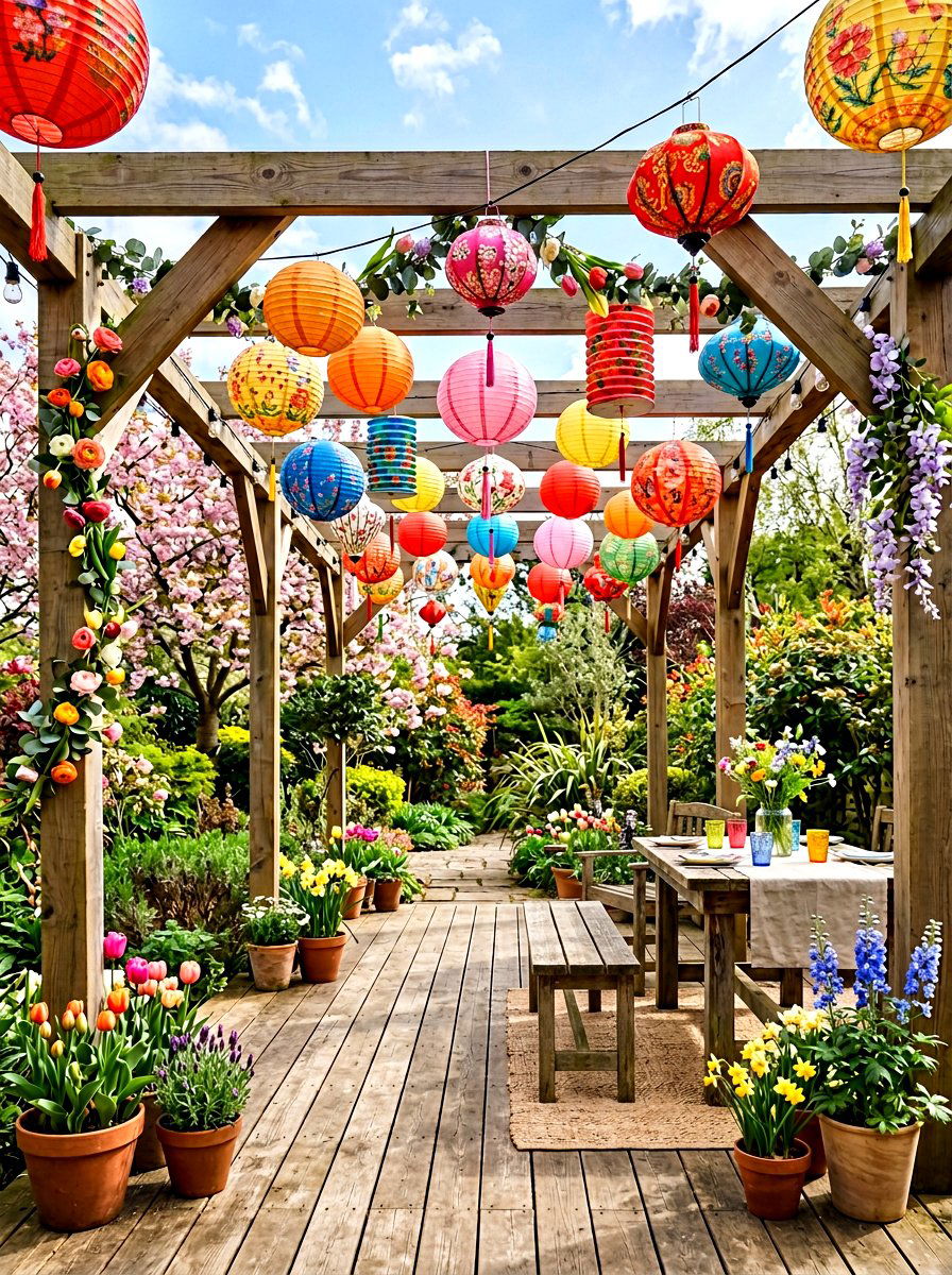 Paper Lanterns - 25 Spring Pergola Decor Ideas
