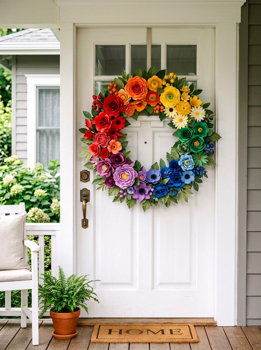 Paper flower wreath - 25 Spring Wreath Craft Ideas