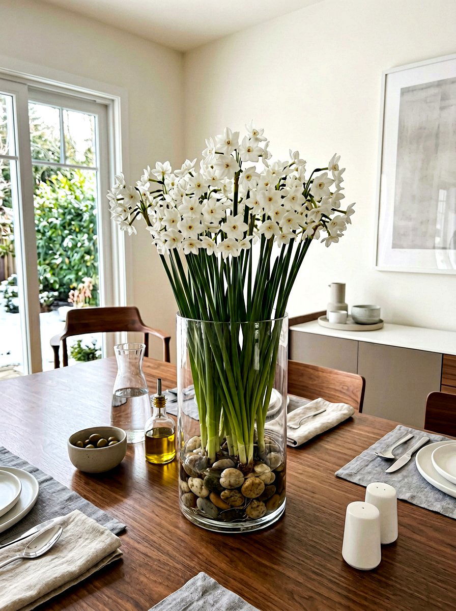 Paperwhites In Glass Vases - 25 Spring Bulb Forcing Ideas