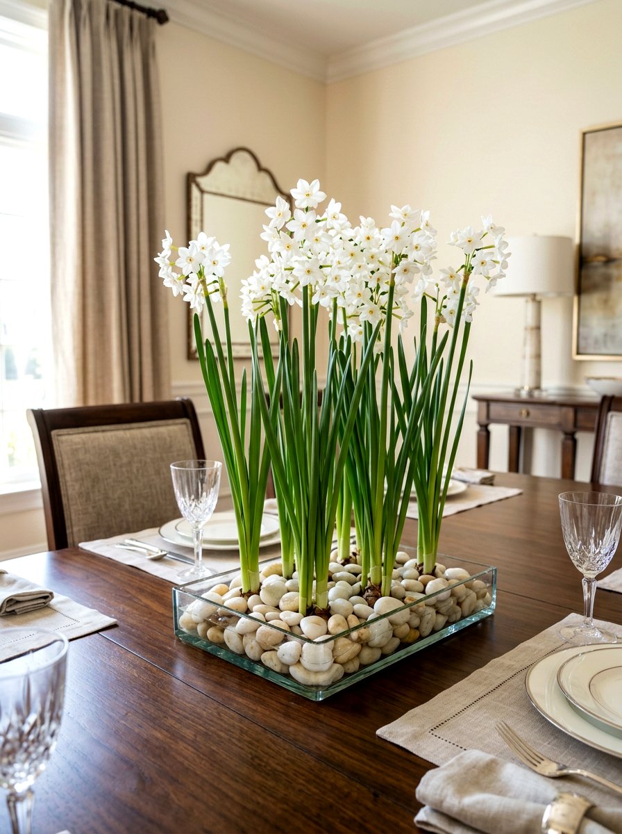 Paperwhites In Pebbles - 25 Spring Forced Bulb Ideas