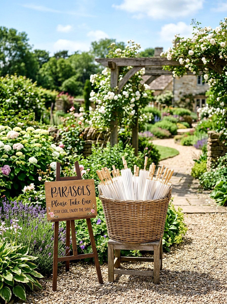 Parasol Guest Station - 25 Spring Outdoor Wedding Decor Ideas