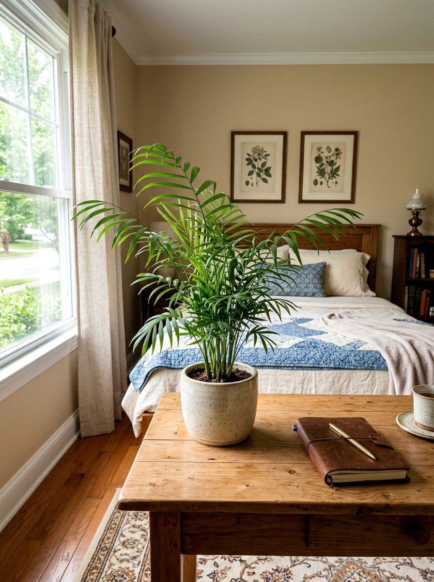 Parlor Palm Tabletop Greenery - 25 Spring Bedroom Plant Ideas