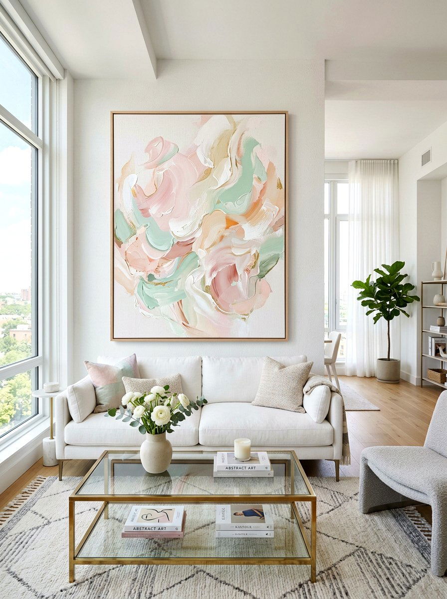 Pastel Abstract Canvas - 25 Spring Living Room Wall Decor Ideas