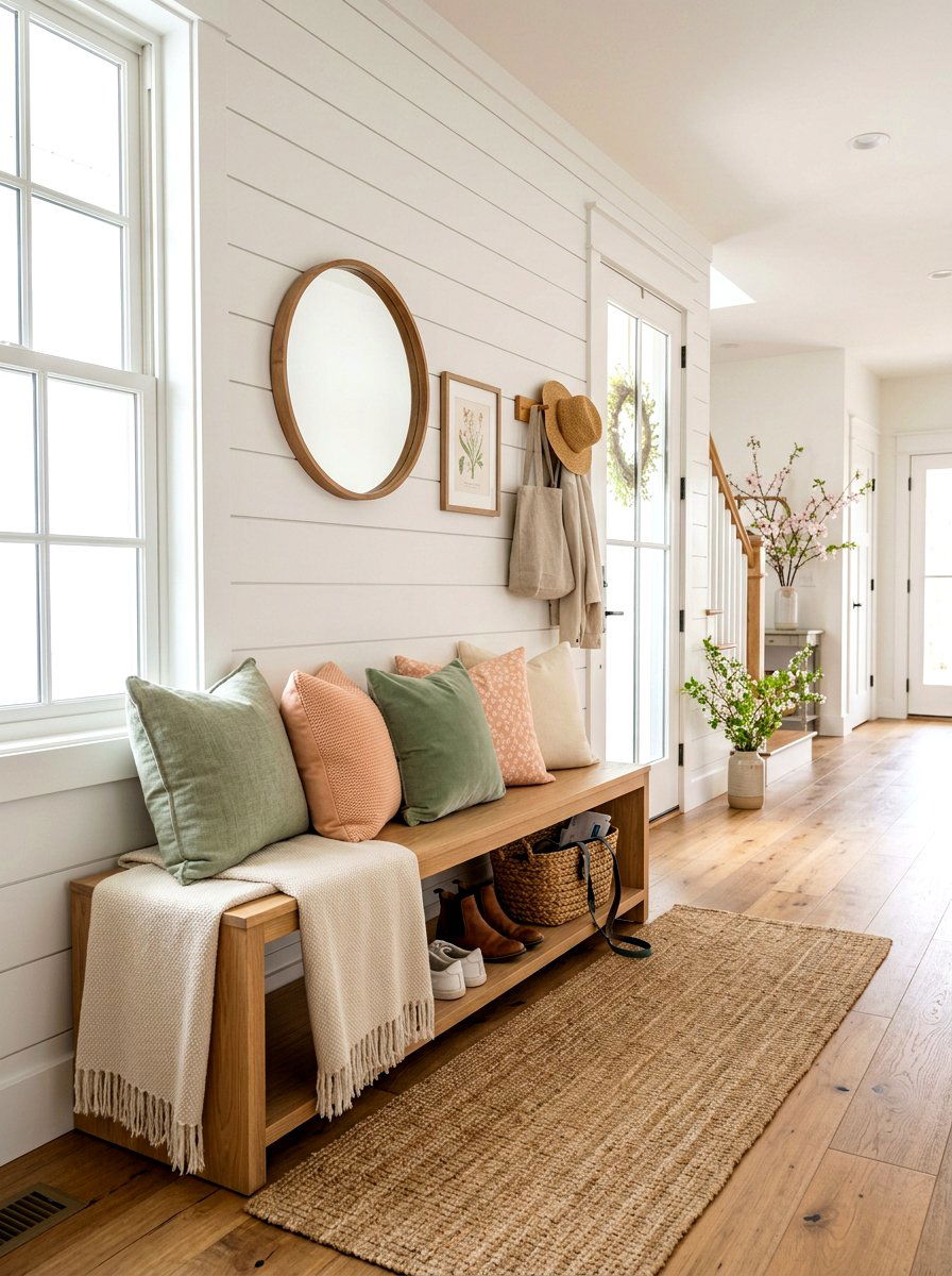 Pastel Accent Pillows - 25 Spring Hallway Decor Ideas