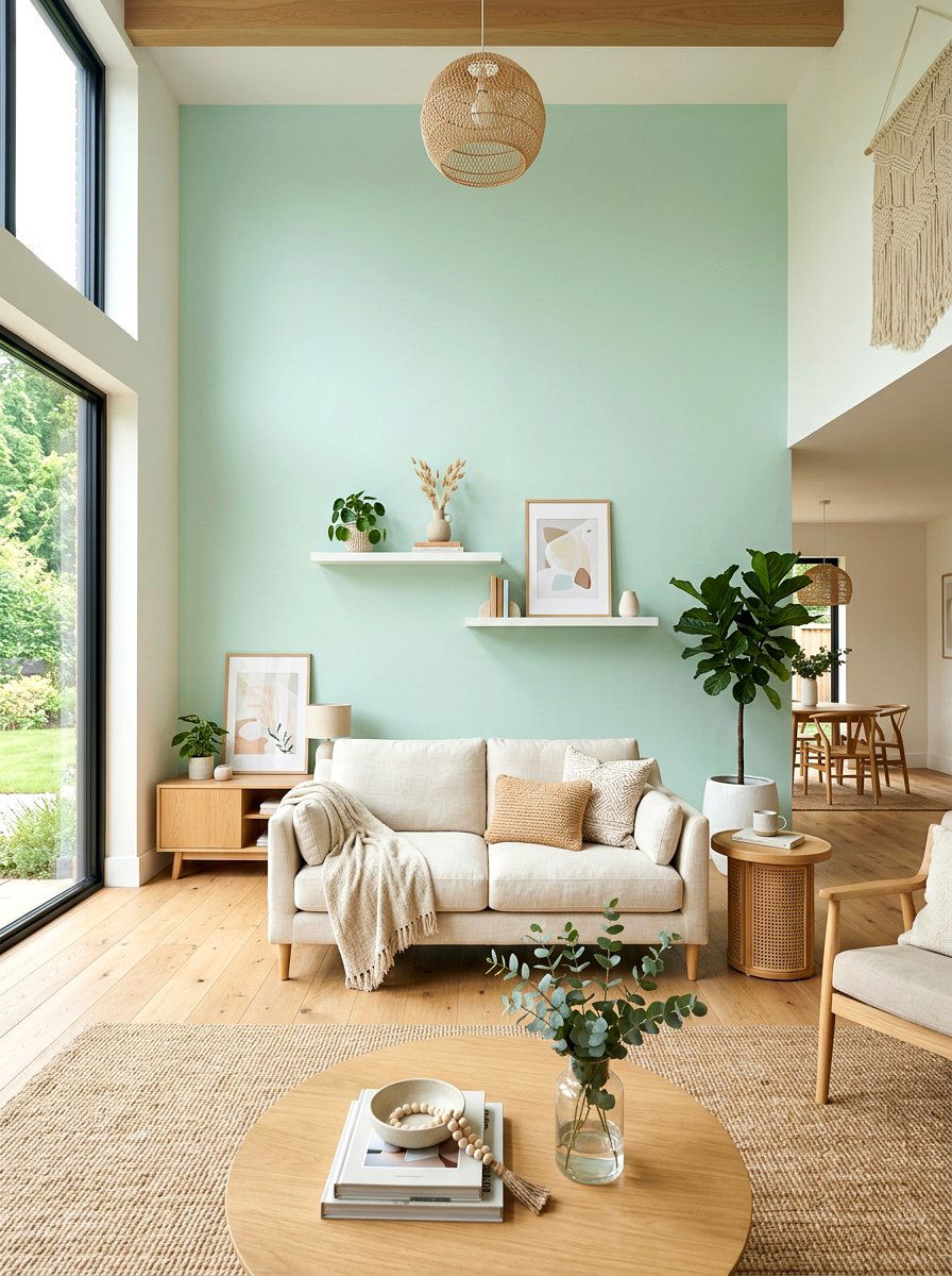 Pastel Accent Wall - 25 Spring Living Room Decor Ideas