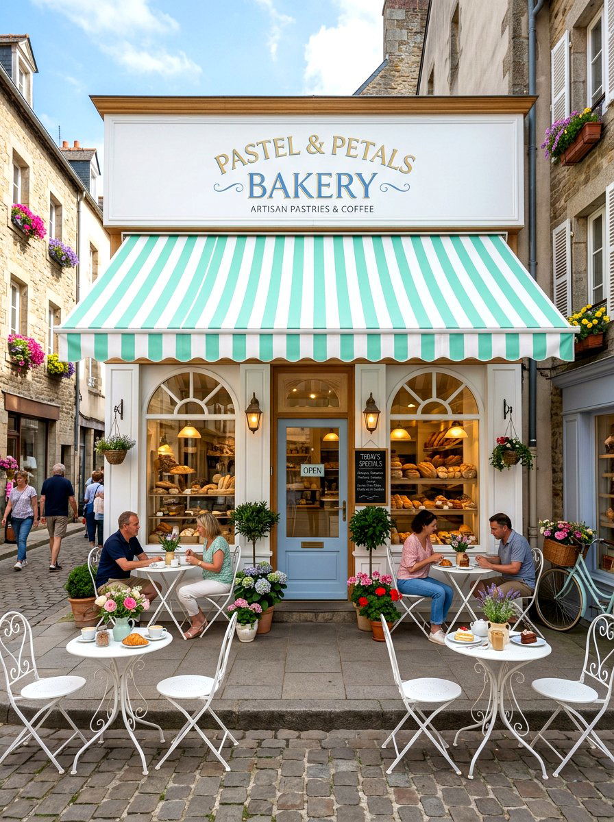 Pastel Bakery Storefront Awning - 25 Spring Bakery Decor Ideas