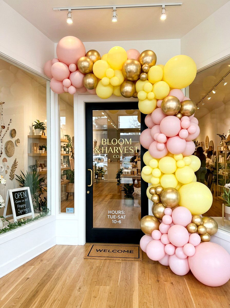 Pastel Balloon Arch - 25 Spring Storefront Decor Ideas