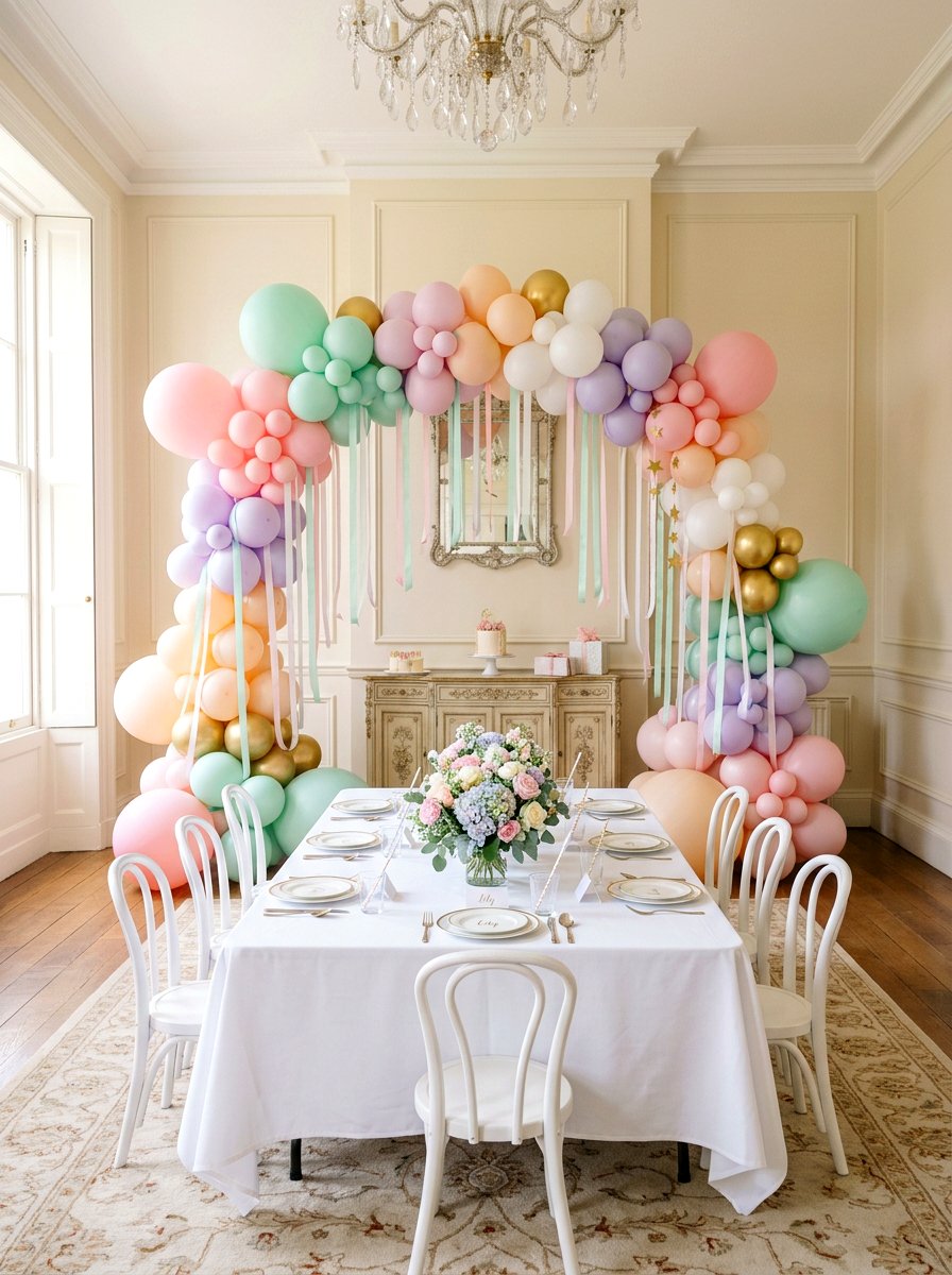 Pastel Balloon Arch - 25 Spring Kids Table Decor Ideas