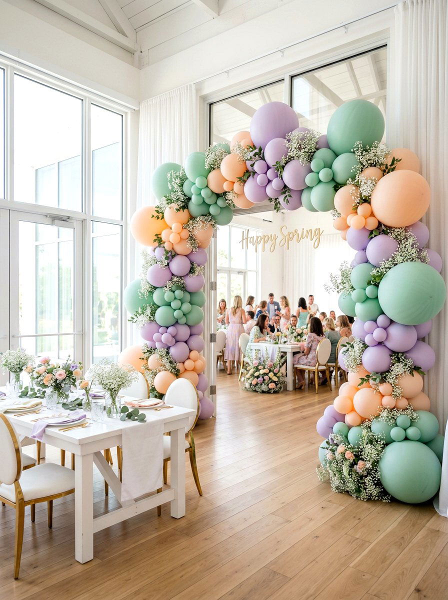Pastel Balloon Arch For Party - 25 Spring Arch Decor Ideas