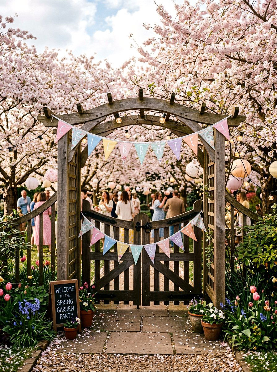 Pastel Banner Spring Gate - 25 Spring Wooden Gate Decor Ideas