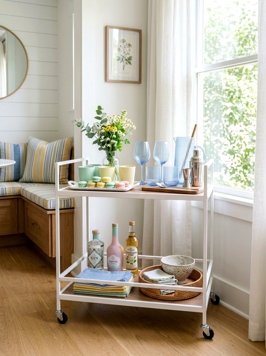 Pastel Bar Cart - 25 Spring Bar Cart Styling Ideas