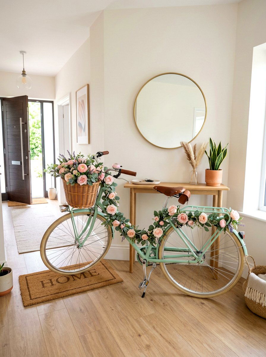 Pastel Bicycle Entryway Display - 25 Spring Bicycle Decor Ideas