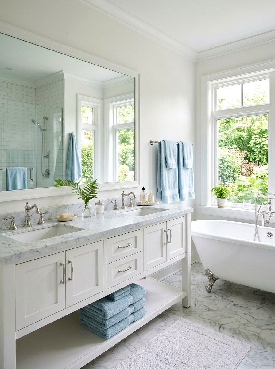 Pastel Blue Bath Towels - 25 Spring Bathroom Vanity Decor Ideas