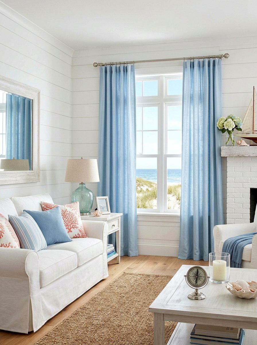 Pastel Blue Curtains - 25 Spring Living Room Curtain Ideas