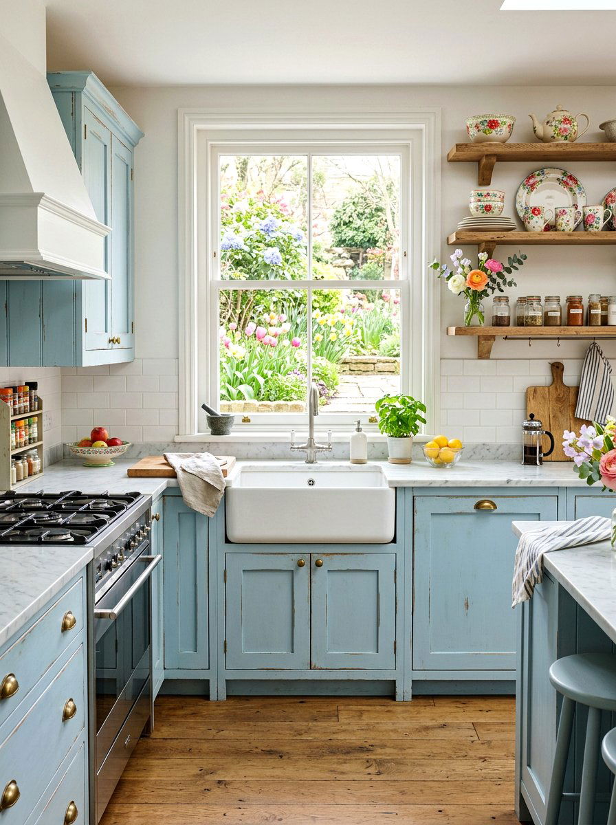Pastel Blue Kitchen Cabinet - 25 Spring Shabby Chic Decor Ideas
