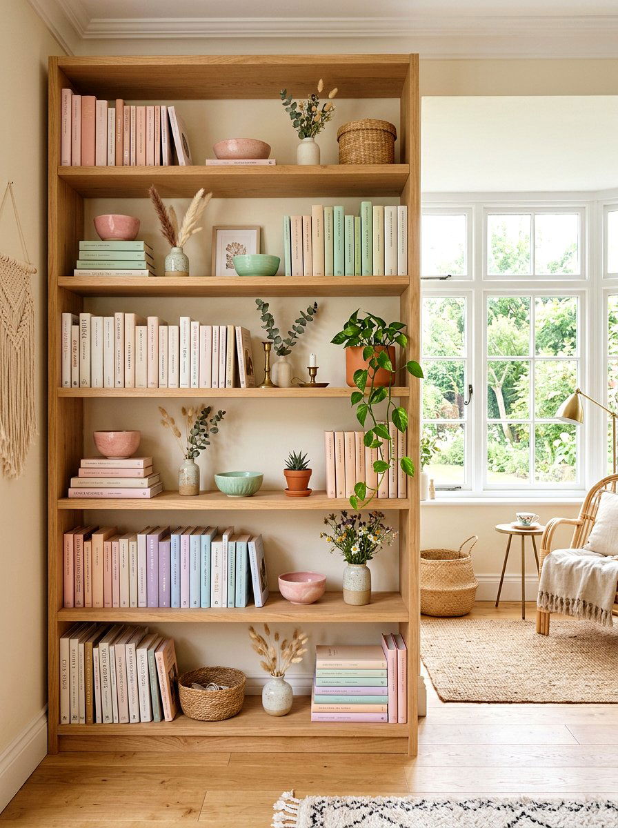 Pastel Bookshelf Decor - 25 Spring Bookshelf Styling Ideas