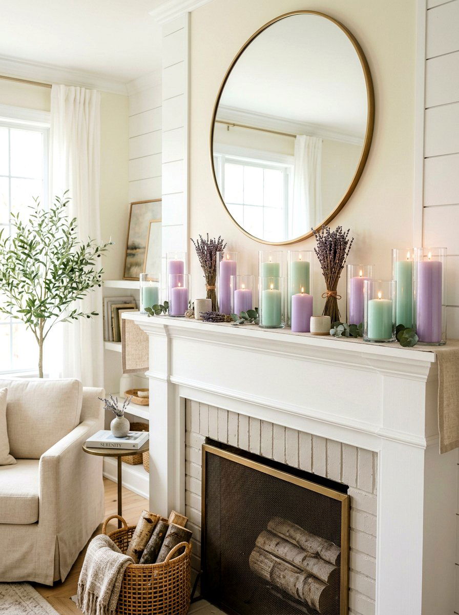 Pastel Candle Display - 25 Spring Mantel Decor Ideas