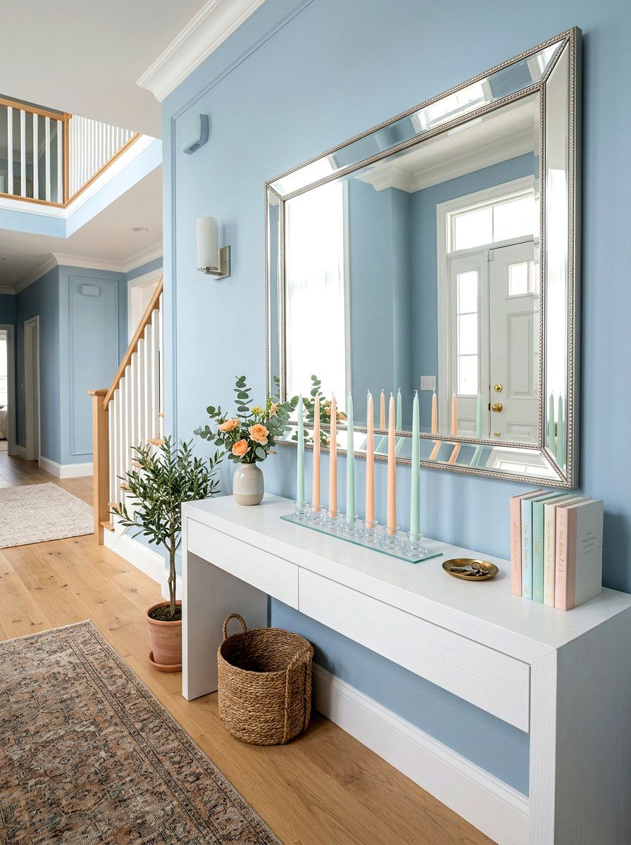 Pastel Candle Entry Table - 25 Spring Entry Table Arrangement Ideas