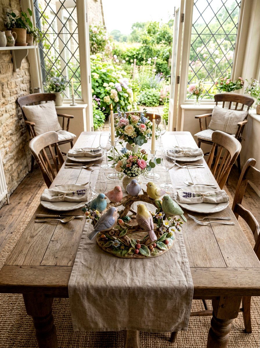 Pastel Ceramic Bird Centerpiece - 25 Spring Ceramic Bird Ideas