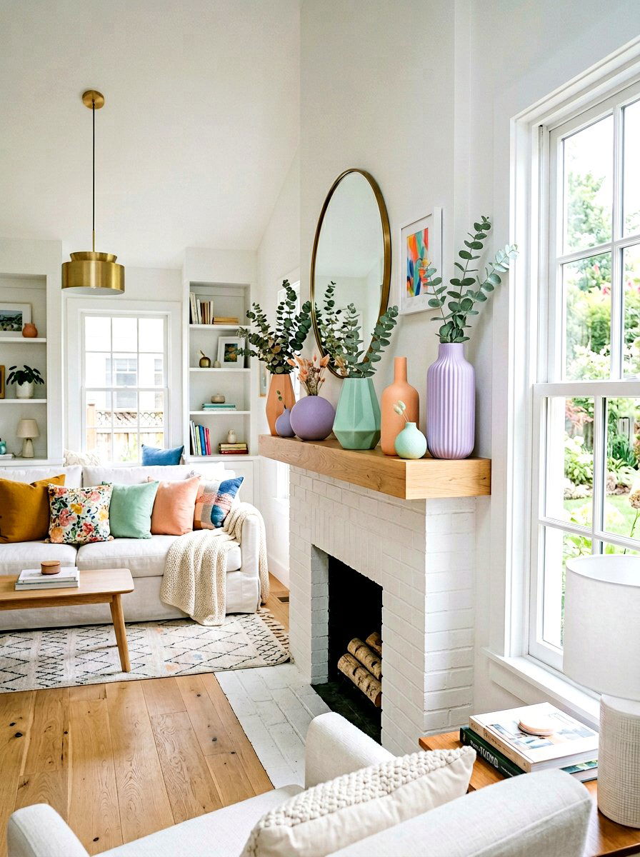 Pastel Ceramic Collection - 25 Spring Mantel Arrangement Ideas