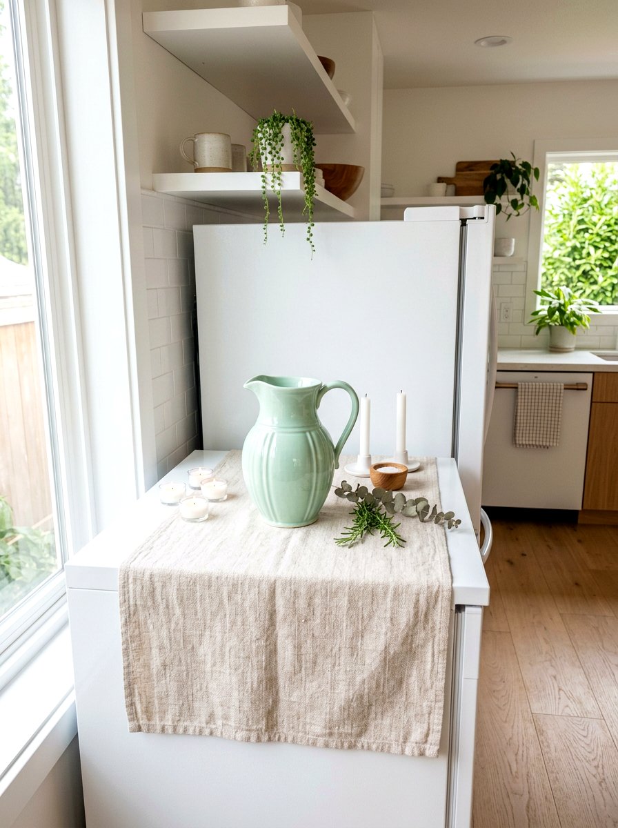 Pastel Ceramic Pitcher - 25 Spring Refrigerator Top Decor Ideas