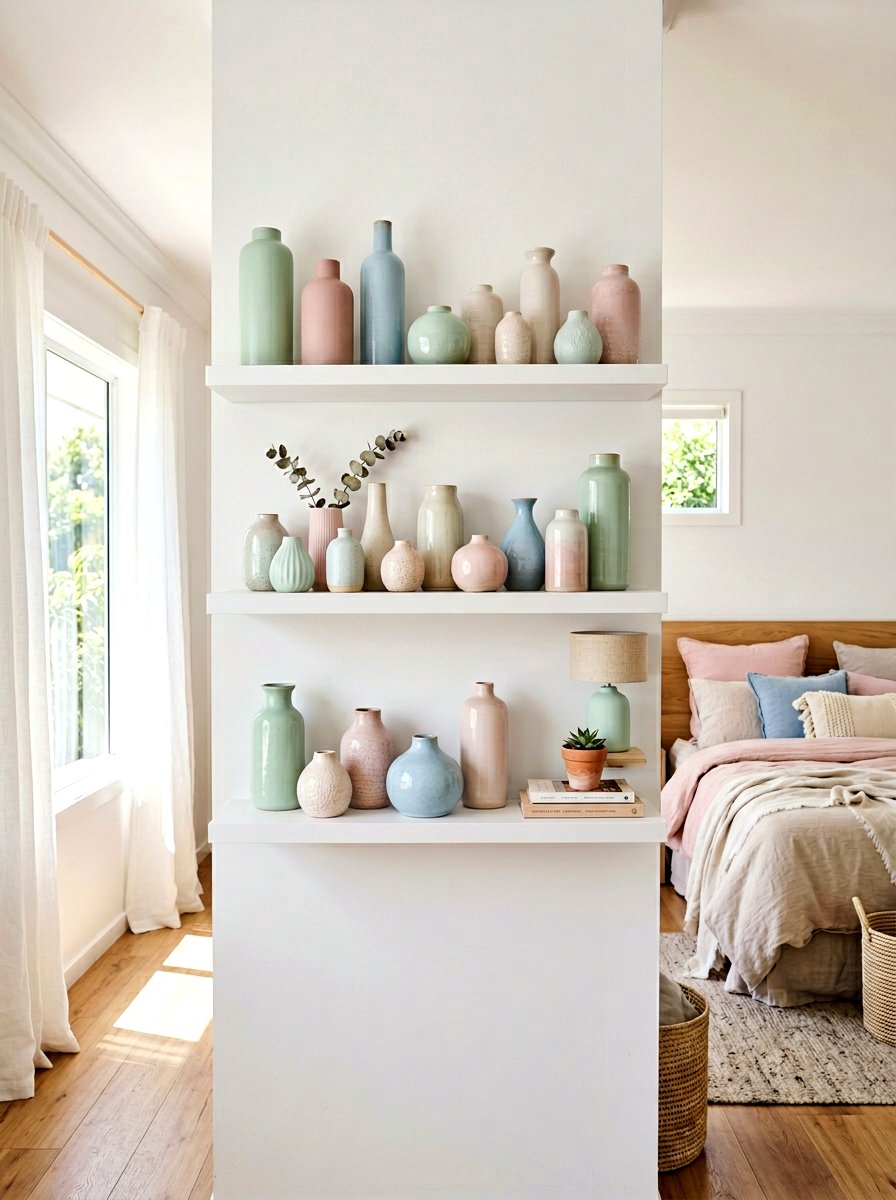 Pastel Ceramic Vase Display - 25 Spring Floating Shelf Decor Ideas