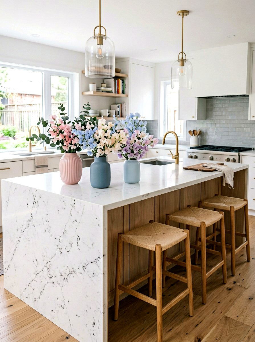Pastel Ceramic Vase Island Styling - 25 Spring Kitchen Island Decor Ideas