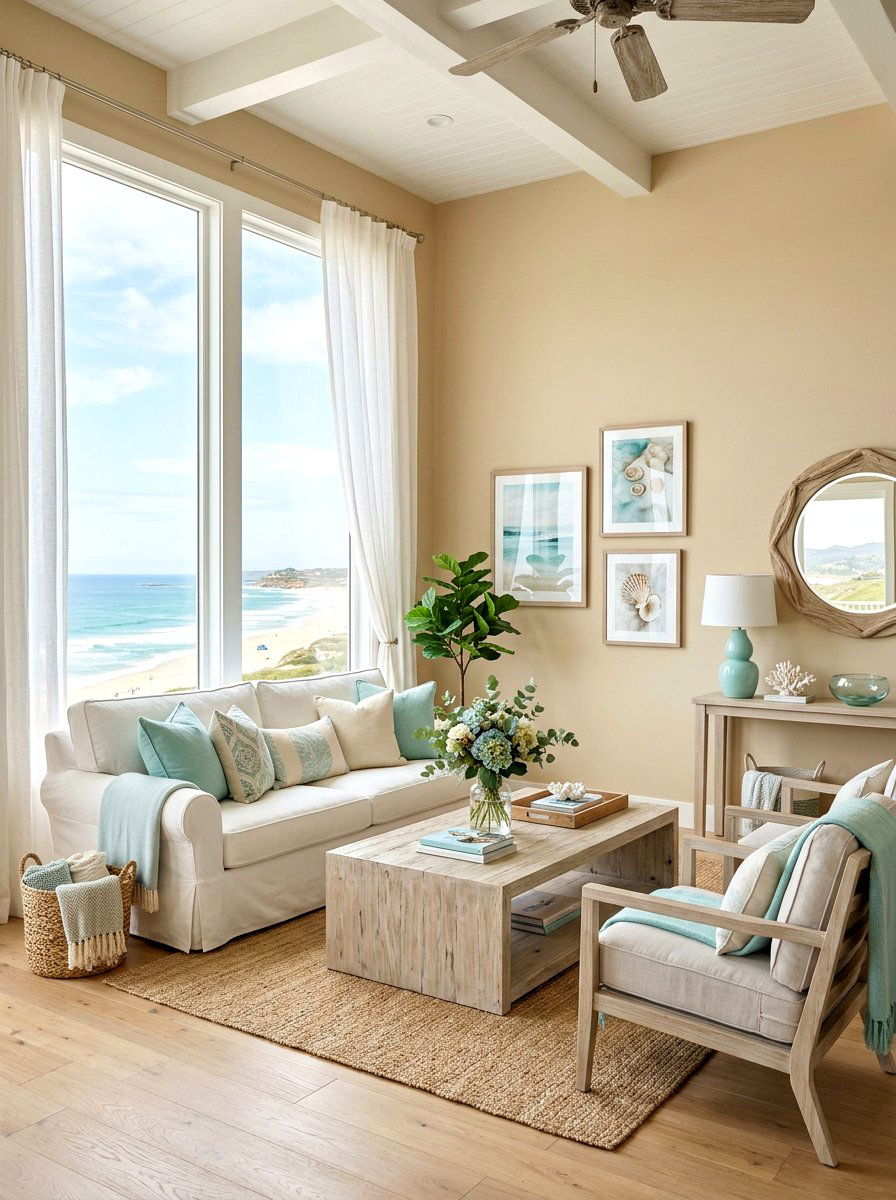 Pastel Coastal Living Area - 25 Spring Pastel Decor Ideas