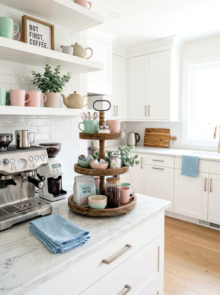 Pastel Coffee Bar - 25 Spring Coffee Bar Tiered Tray Ideas