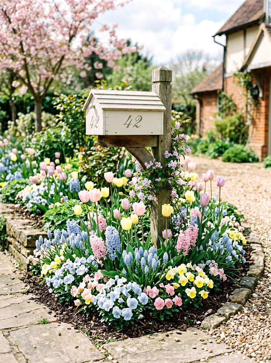 Pastel Color Flower Bed - 25 Spring Mailbox Garden Ideas