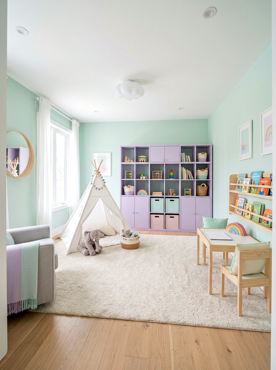 Pastel Color Palette Playroom - 25 Spring Playroom Decor Ideas