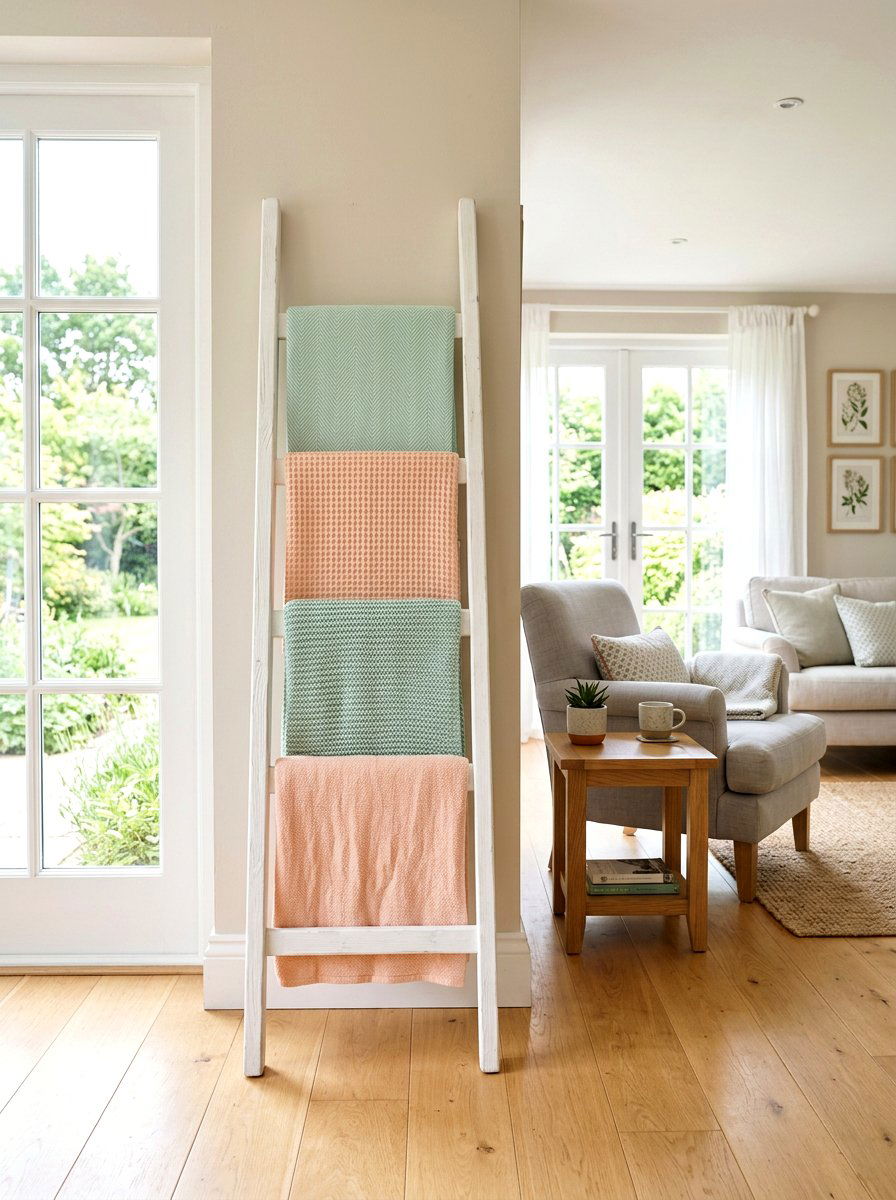 Pastel Cotton Throw - 25 Spring Blanket Ladder Decor Ideas