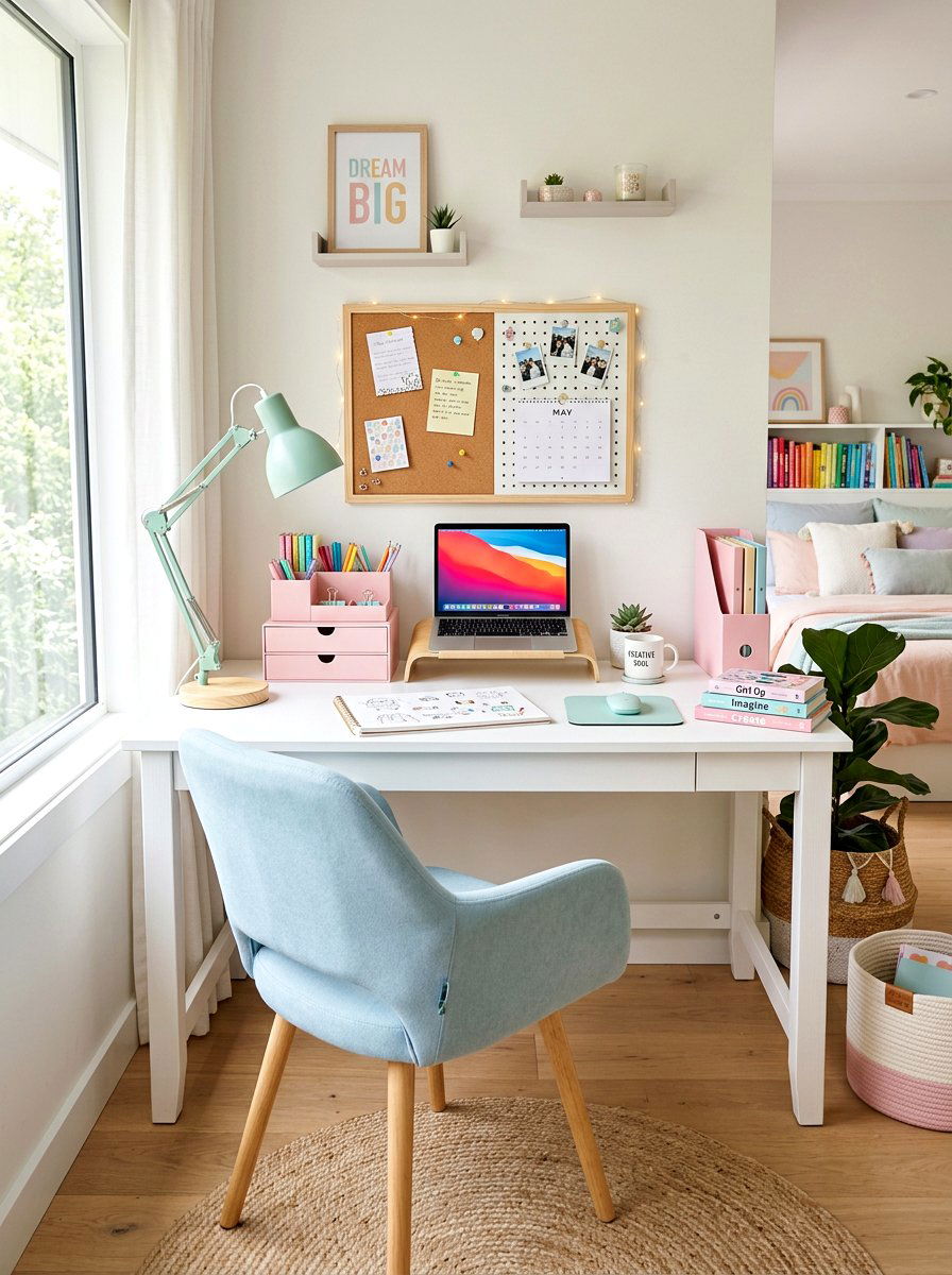 Pastel Desk Accessories - 25 Spring Girl Room Decor Ideas
