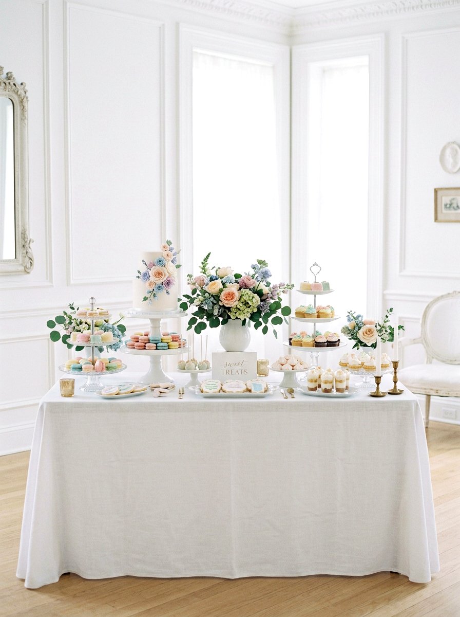 Pastel Dessert Table Setup - 25 Spring Baby Shower Decor Ideas
