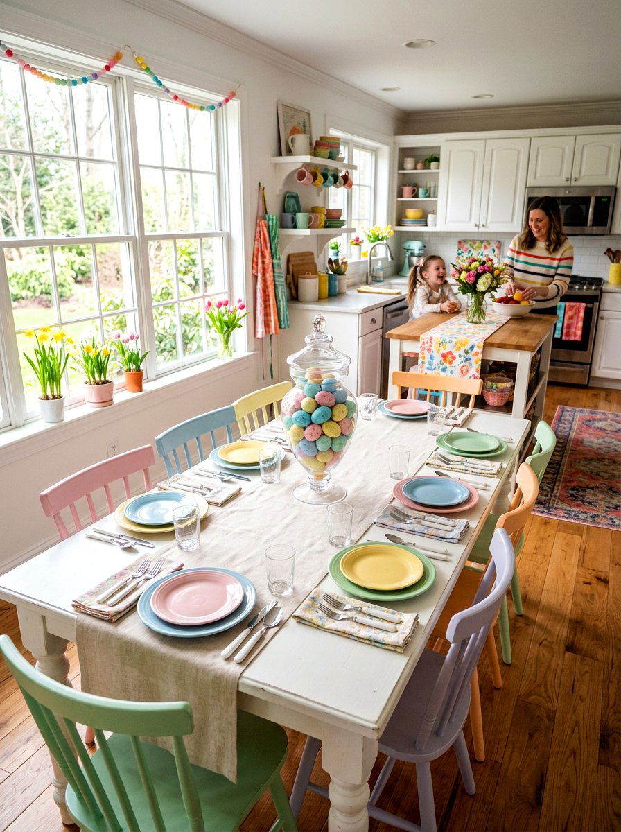 Pastel Easter Egg Display - 25 Spring Kitchen Table Centerpiece Ideas