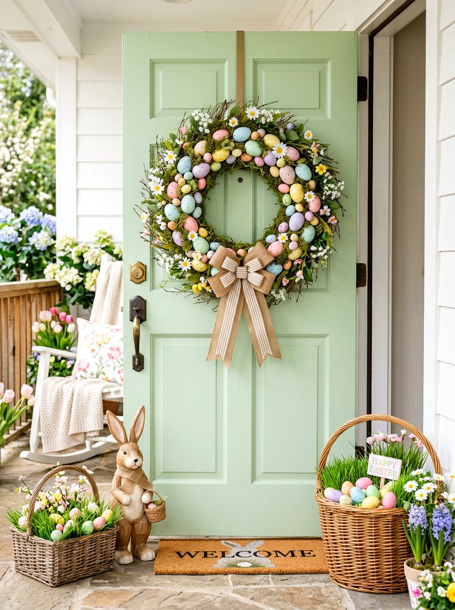 Pastel Easter Egg Porch - 25 Spring DIY Wreath Ideas