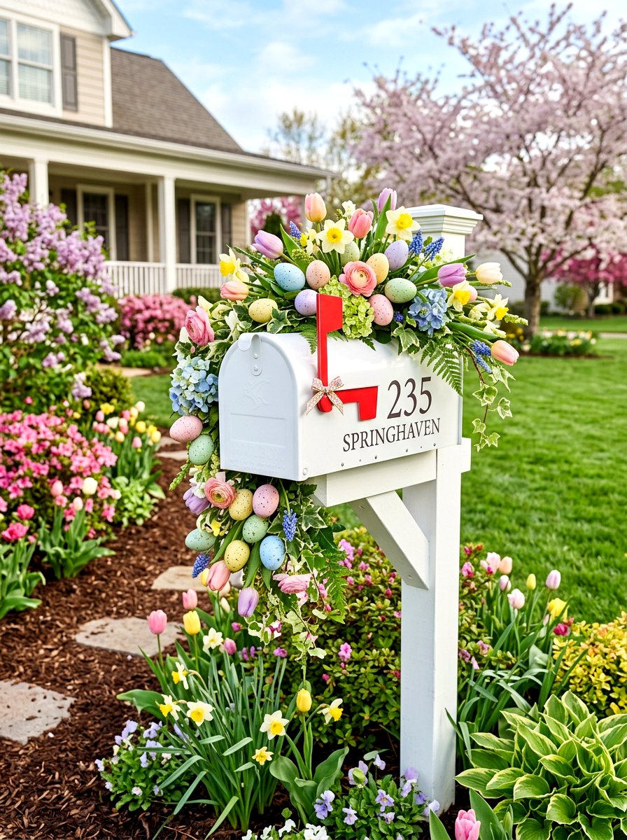 Pastel Egg Mailbox Floral - 25 Spring Mailbox Swag Ideas