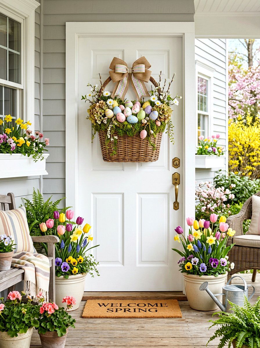 Pastel Egg Spring Basket - 25 Spring Door Basket Ideas