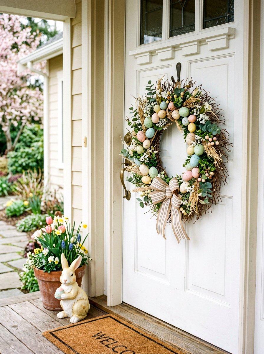 Pastel Egg Spring Wreath - 25 Spring Outdoor Wreath Ideas