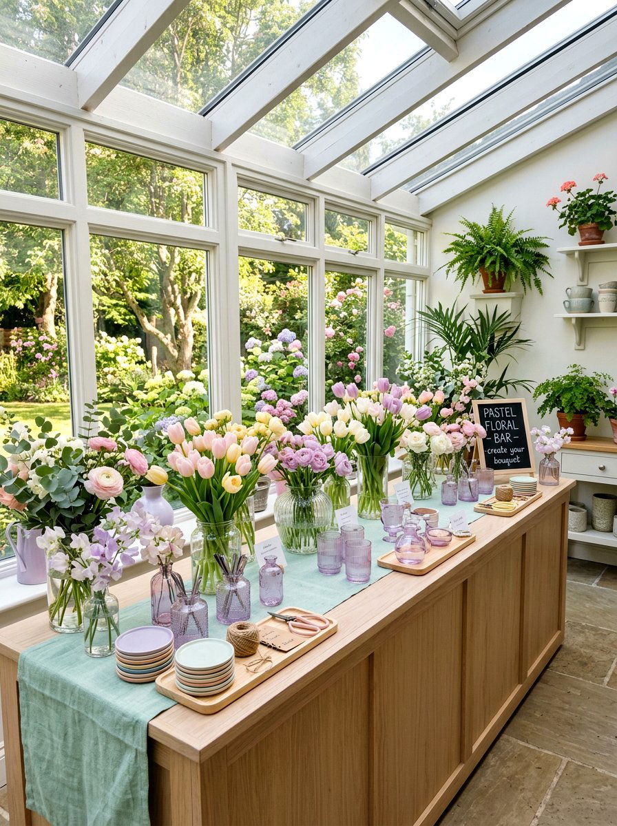 Pastel Floral Arrangement Bar - 25 Spring Bar Cart Decor Ideas