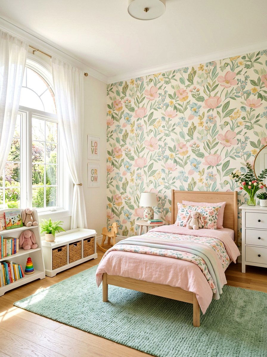 Pastel Floral Kids Bedroom - 25 Spring Kids Room Decor Ideas