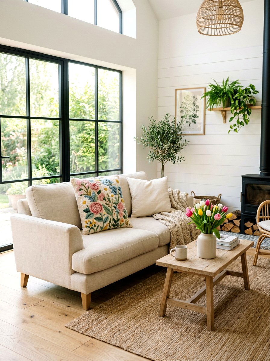 Pastel Floral Punch Needle Pillow - 25 Spring Punch Needle Decor Ideas