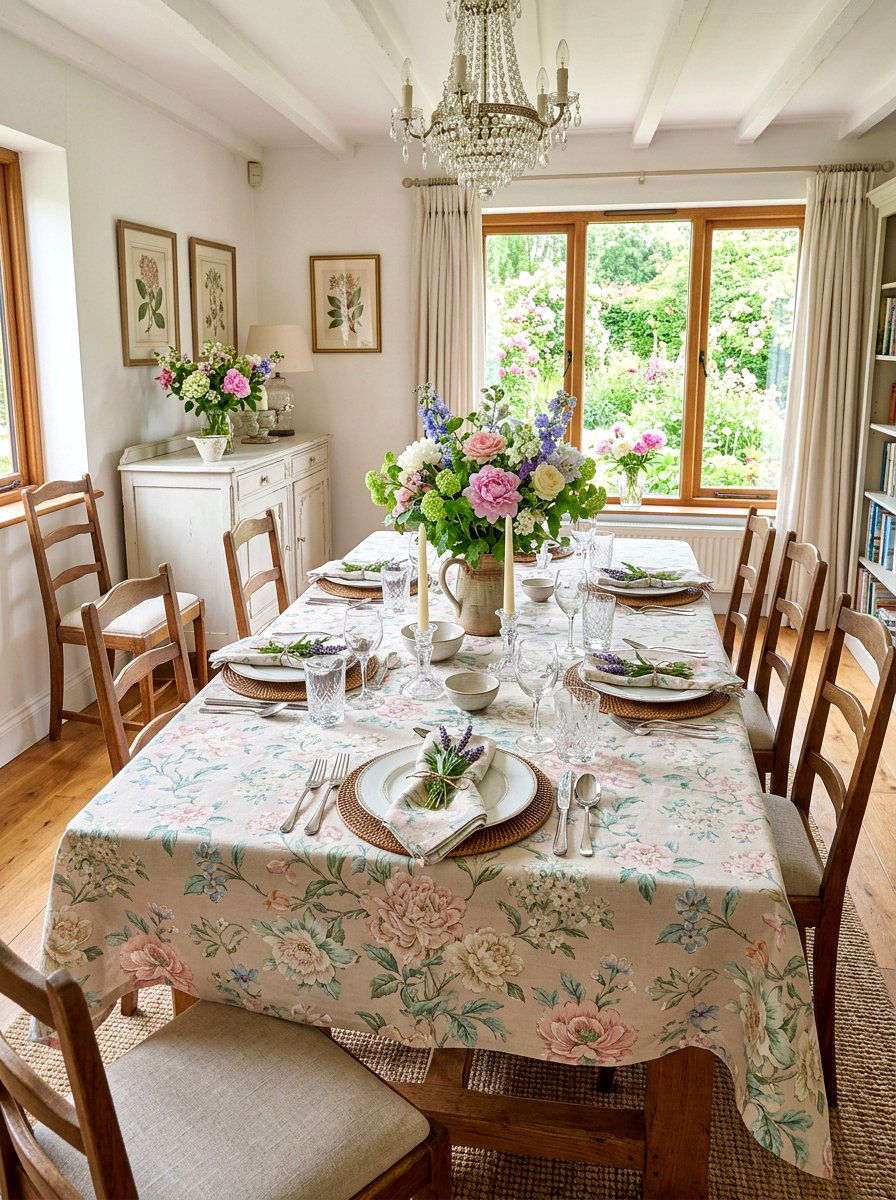 Pastel Floral Tablecloth - 25 Spring Dinner Party Table Ideas