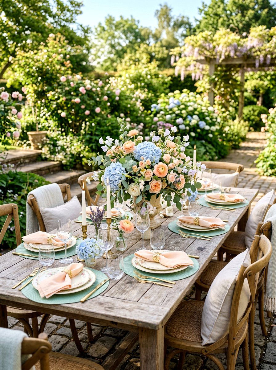 Pastel Floral Tablescape - 25 Spring Garden Table Decor Ideas