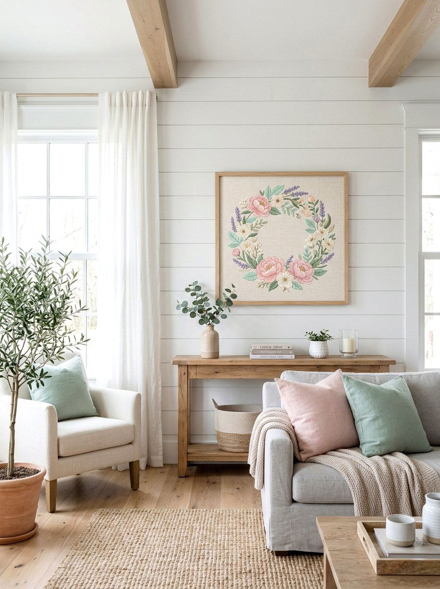 Pastel Floral Wreath Cross Stitch - 25 Spring Cross Stitch Pattern Ideas