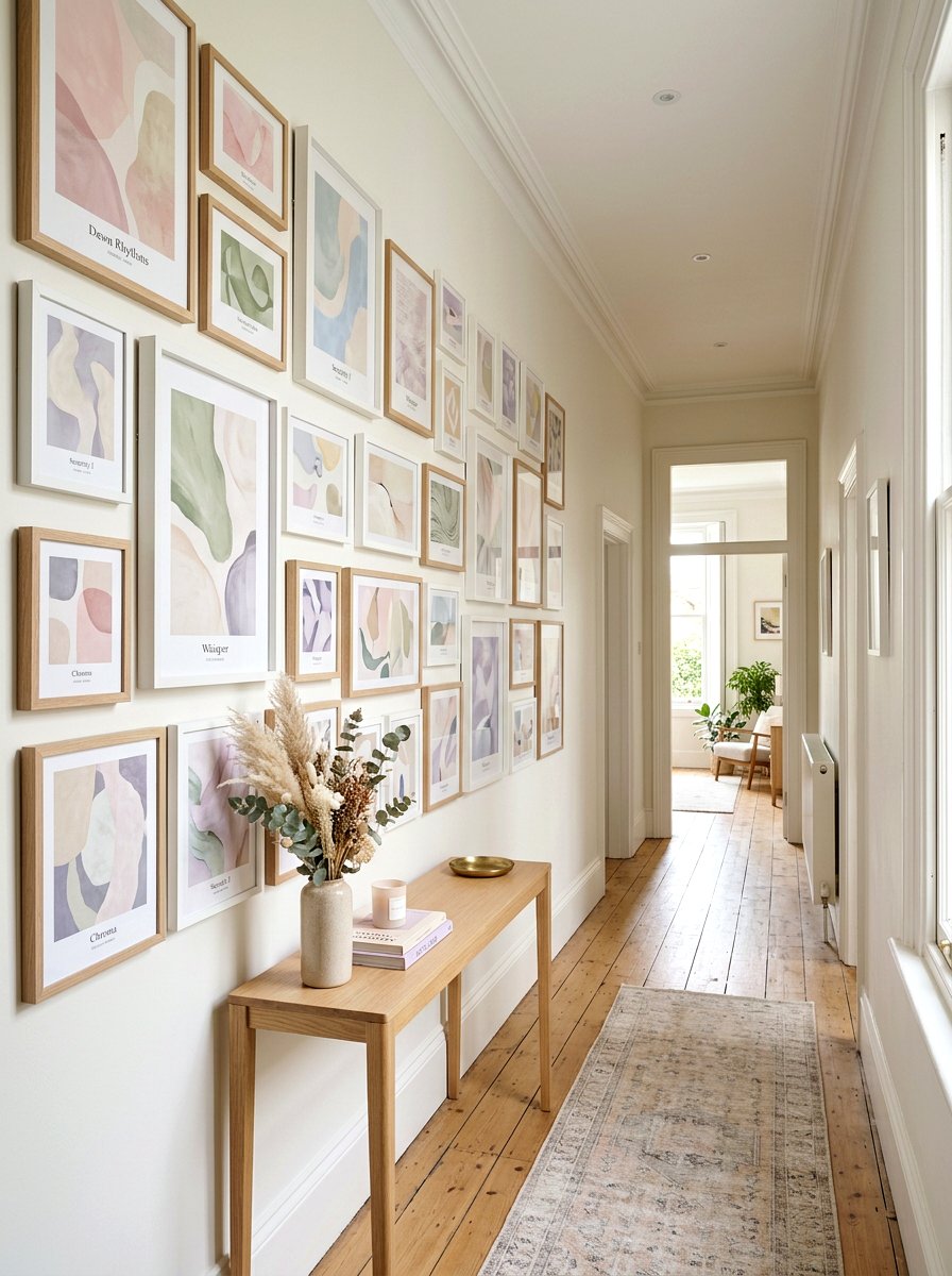 Pastel Gallery Wall Hallway - 25 Spring Pastel Decor Ideas