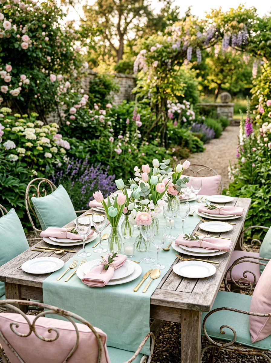 Pastel Garden Dining Area - 25 Spring Outdoor Party Decor Ideas