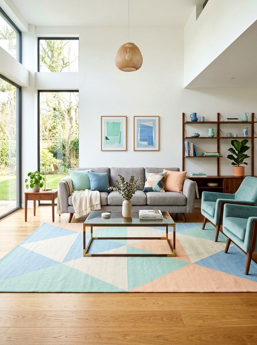 Pastel Geometric Rug - 25 Spring Living Room Rug Ideas