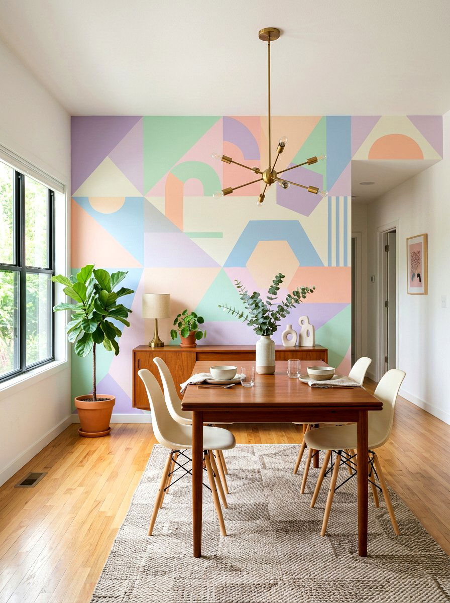 Pastel Geometric Wall Mural - 25 Spring Dining Room Wall Decor Ideas